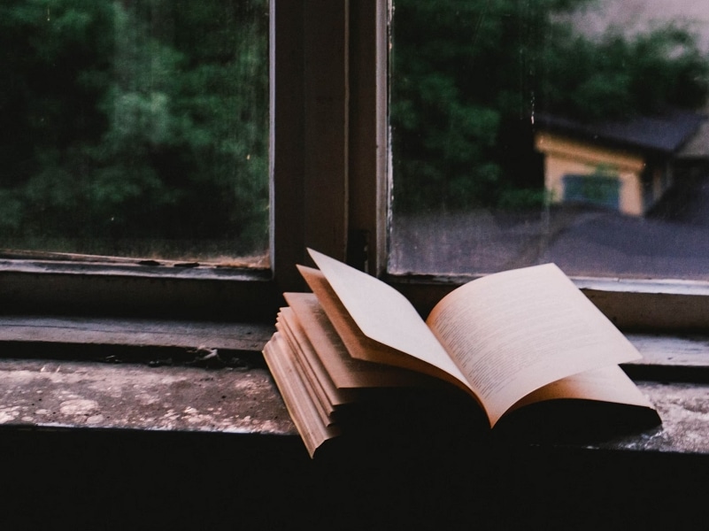 book sitting next to window