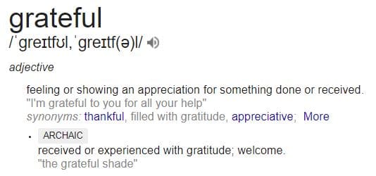 definition of being grateful according to google