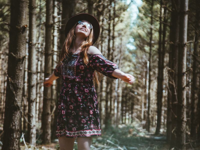 happy women in forest