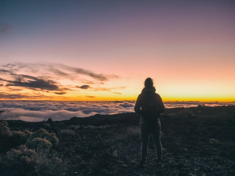 man looking at sunset