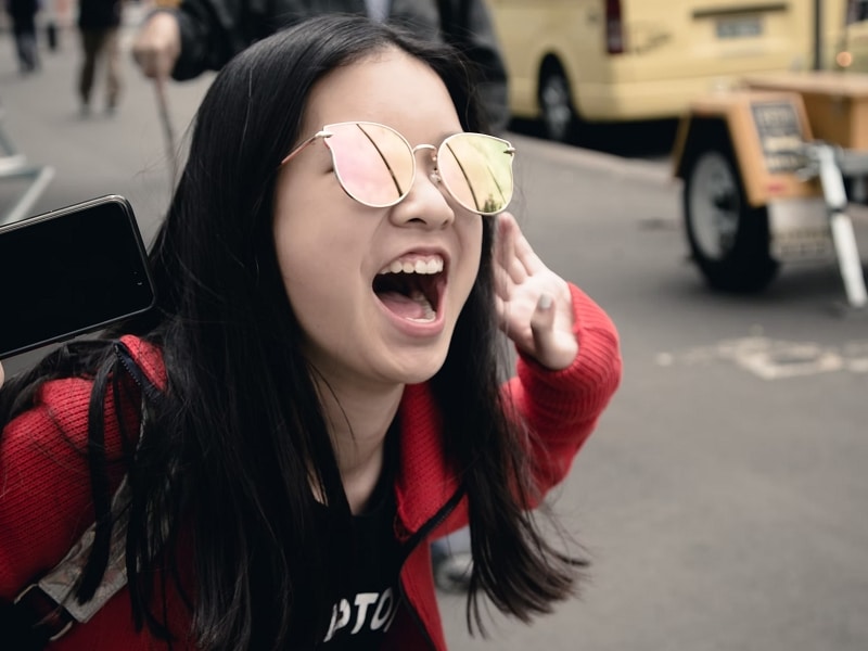 woman laughing cheerful